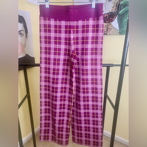 💫HP‼️💫 NWT DAYDREAMER Boysenberry Plaid Pant in Burgundy/Pink/Yellow, Size XS - Picture 7 of 8